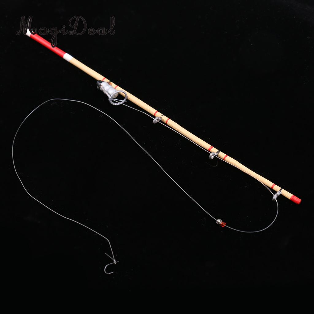 Miniature Fishing Toy Rod Accessory Doll House Hook Workmanship Wood Outdoor 