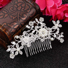 New Arrival 2015 Plated Stunning Sparkling Crystal Pearls Bridal Wedding Flower Silver Hair Comb Wholesale