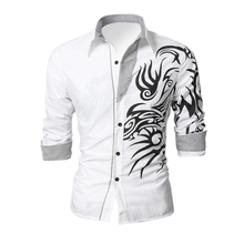 New Hot Casual Luxury Dress Men’s Shirts Tattoo Dragon Printed Slim Fit shirt Fashion For Men Brand Long Sleeve Shirts US XS-XL