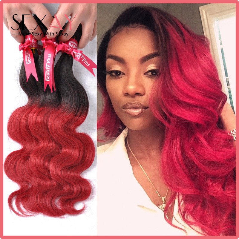7a Grade 3 Bundles Dearls Red Ombre Brazilian Virgin Hair Body