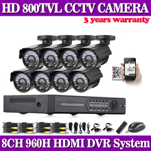 8CH CCTV DVR System HDMI 1080P output HD 800TVL Night Vision IP Surveillance Camera Kit CCTV Security Camera System no HDD