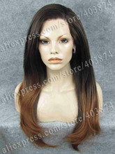 N2 PT2 30 Ombre Brown and Honey Blonde Color Long Silky Straight Texture Synthetic Lace Front