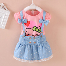 Hello Kitty Girl Dress Dresses Kids Girls clothes Children clothing Summer 2016 Toddler girl clothing Set Casual Fashion T569