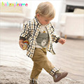 babzapleume Brand Autumn Kids Boys Clothing Casual Long Sleeve Plaid Coat T Shirt Jean 3PCS Baby