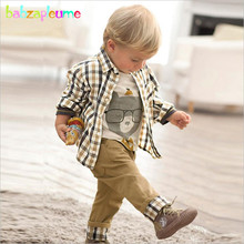 babzapleume Brand Autumn Kids Boys Clothing Casual Long Sleeve Plaid Coat+T-Shirt+Jean 3PCS Baby Outtfit Children Clothes BC1034