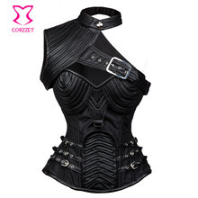 Black Vintage Gothic Corset Steampunk Clothing Armor Bustier With Shoulder Bolero Steel Boned Corset Plus Size Burlesque Costume