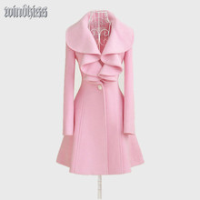Windkiss 2016 New Spring Winter Clothes Trench Coat Long Sections Woolen Wool Coat Flounced Lapel Female Outerwear Overcoat
