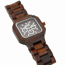 Vintage Style Women Men Watch Red Sandal Wood Wristwatch Japan Import Quartz Movement With Calendar Natural