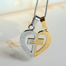 heart lock design fashion stainless steel 18K gold plated couple necklace pendant 74 cm free long chain for girl and boy jewelry