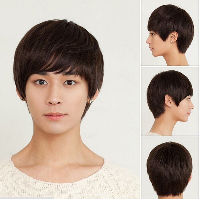Hot Handsome boys wig New Korean short Natural black and Brown Men s hair Cosplay wigs