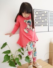 New 2015 Casual clothes Hot sales Autumn baby girl dress long sleeve T shirt Flower Legging