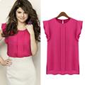 New design Womens Casual Loose Chiffon Tops Short Blusas Tulip Sleeve Summer Shirt Tops Freeshipping Wholesale