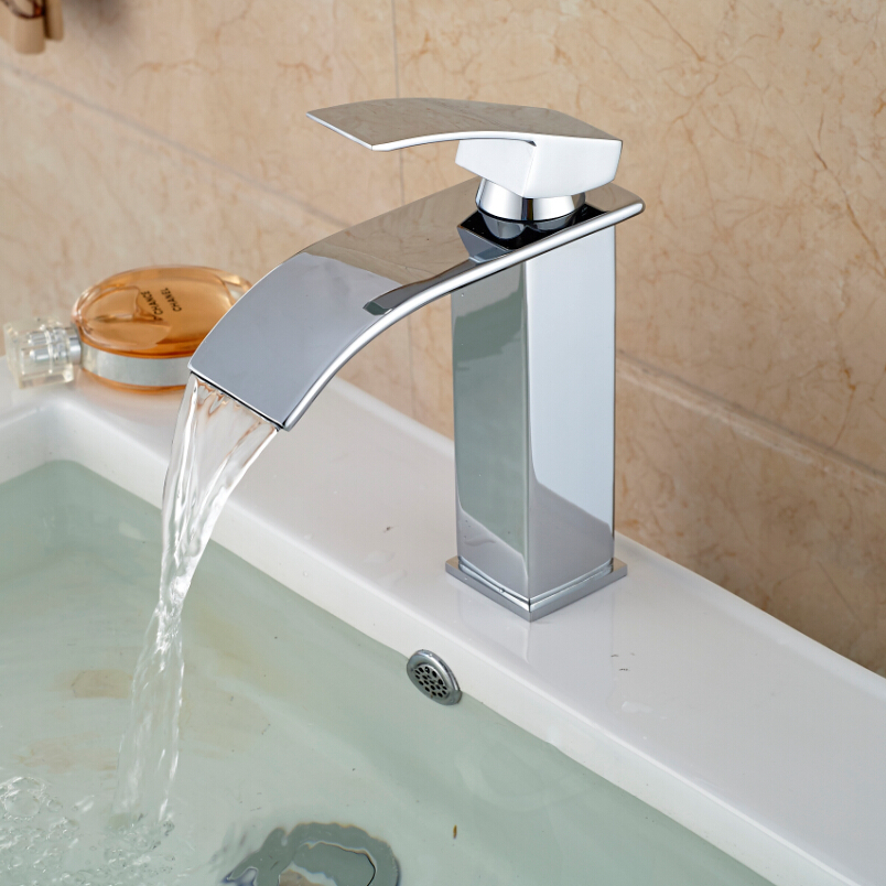 Free Shipping Wholesale And Retail Deck Mount Waterfall Bathroom Faucet Vanity Vessel Sinks Mixer Tap Cold And Hot Water Tap