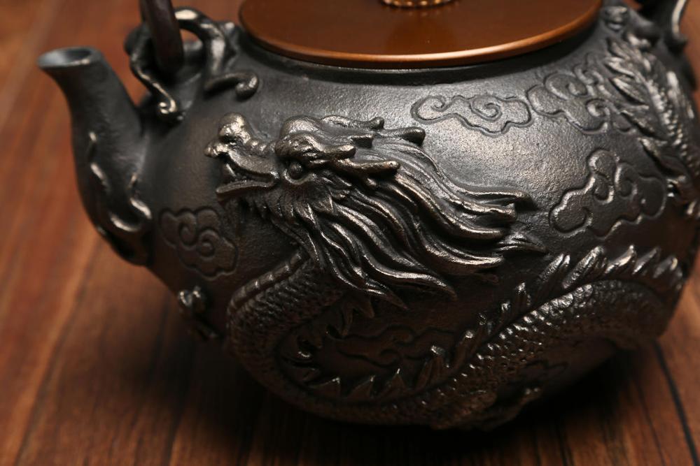 Phoenix And Dragon Pattern Retro Exquisite Cast Iron Teapot ...