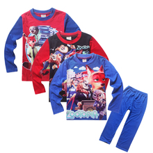 New cartoon Zootopia pijamas kids boys girls long sleeve brand cotton sleepwear set for 3-12Y retail