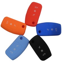 4 color Silicone car key cover remote cover fit for Ford Fiesta Focus 2 Ecosport Kuga Escape 3 Buttons fold key
