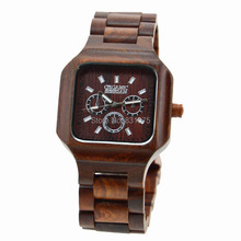 Vintage Style Women Men Watch Red Sandal Wood Wristwatch Japan Import Quartz Movement With Calendar Natural