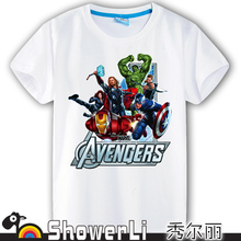 Cotton short sleeve big kids t shirts cute cartoon,game big boy wear summer Avengers 2 and his friends train clothes showerli