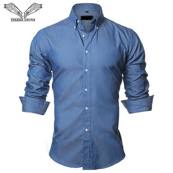 VISADA JAUNA Men's shirts European Size S-XXL 2018 Summer Casual Camicia Uomo Slim Fit Long sleeve Cotton Male Denim Shirt N1091