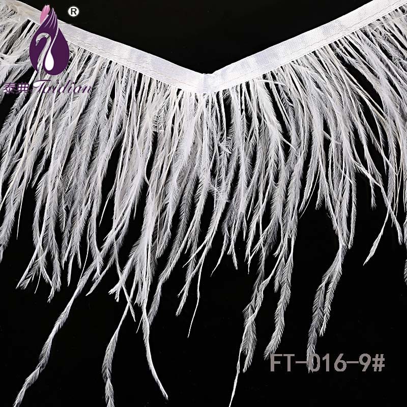 9# white Natural Ostrich Feather fringe Ostrich feather Trimming on Satin Header Available freeshipping