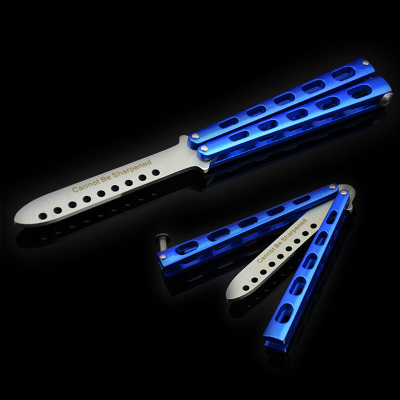 Blue High Quality Practice Metal Butterfly Steel Trainer Dull Knife Sport Exercise Tool