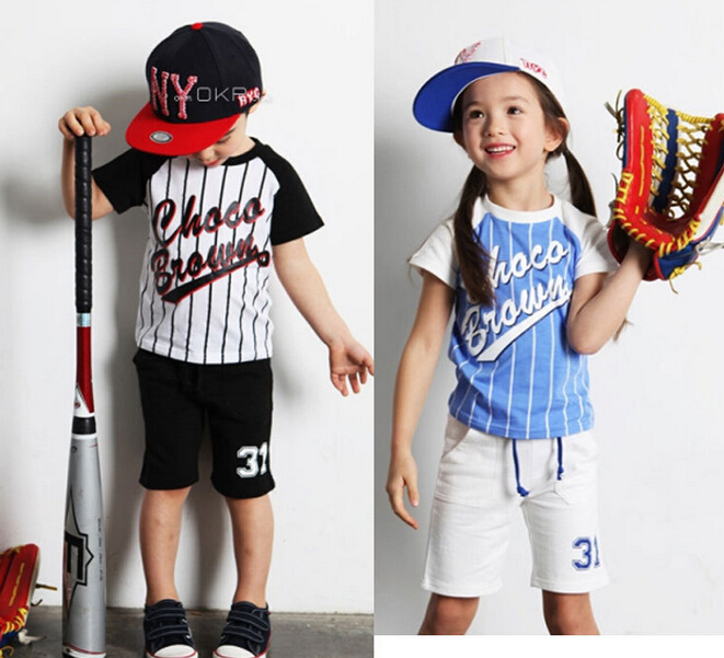2015 Baby boys girls clothing Sets Outfits Suits letter striped Tees Tops number 31 trousers children wear kid T Shirt +Capris