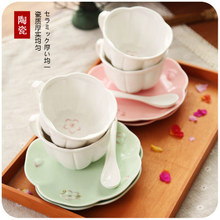 Japanese Ceramic Tea Cups Teapot Coffee Cup Set Green Pink Sakura Coffee Mug Set With Tray