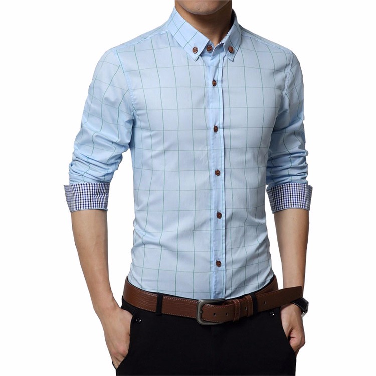 Fashion Plaid Shirt Man Long Sleeve Men Dress Shirts Slim Fit Chemise Homme Business Formal15