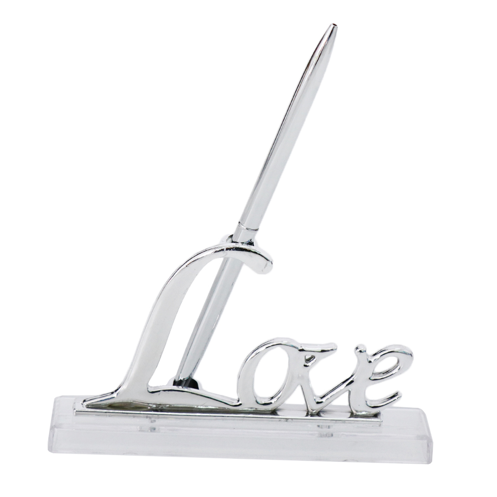 Description Picture 2 of itemWedding Reception Party Silver Guest Book Signing Pen w/ Love Sign Pen Stand Table Decor