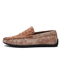 Old Fashion Italian Round Toe Light Tan Brown Loafers Classic Elegant Marron Crocodile Skin Leather Dress