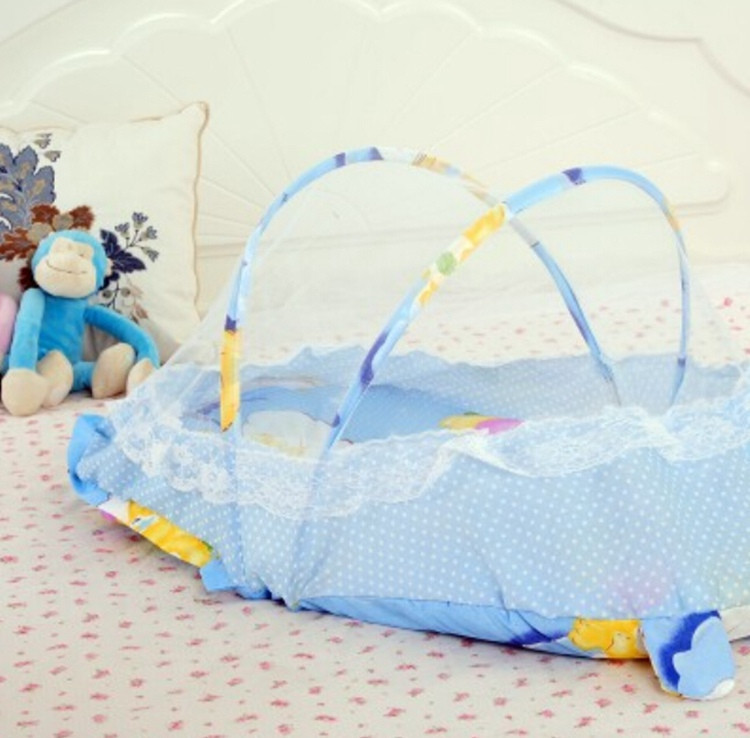 Baby Crib With Mosquito Netting Cute Dot Lace Portable Baby Bed 10055cm Kids Bedding Folding Baby Crib With Pillow Cot Kawaii (8)