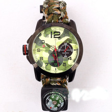 1pc Multicam Outdoor camping Travel Kit Watch With survival Flint Fire starter paracord Compass rescue Whistle