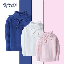 2015 autumn 2T-7T sweater baby girls child knitted sweater pure color baby turtleneck sweater children outerwear kids clothes