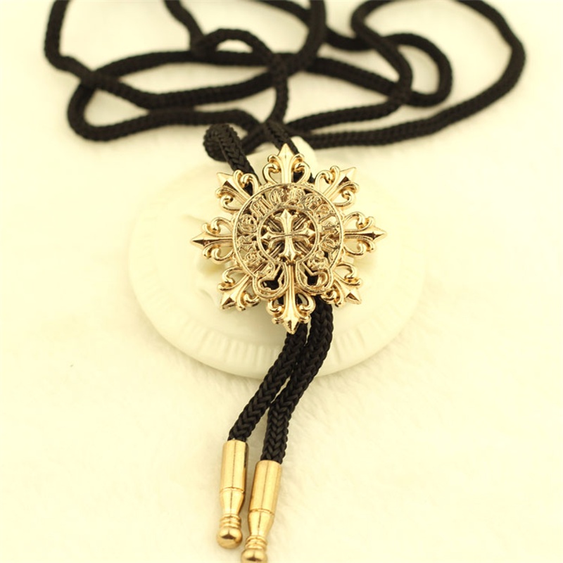 Golden Retro Cross Metal Pattern Cowboy Bolo Tie for Leisure Suit Shirt Shoestring Necktie or Women Dresses's Neckwear Bola Tie