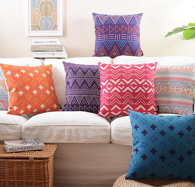 Purple Yellow Geometric Purple Pink Orange Geometric Pillow