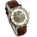 Perfect Gift Luxury men s watch Leather Band Stainless skeleton watch brown Mechanical Watch Levert Dropship