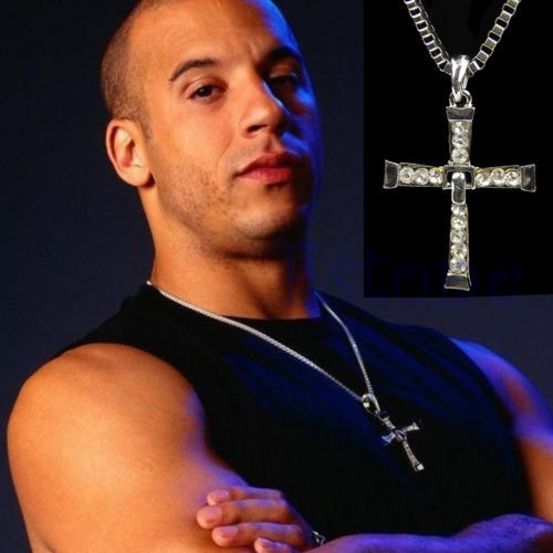 New Arrive Hot Fashion Mens The Fast and Furious Cross Crystal Pendant Chain Necklace Free Shipping