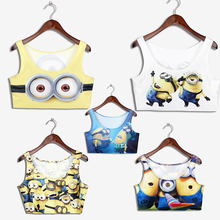 Fashion New 2015 Elastic blusa Despicable Me Minions Print Summer Beach Bustier Crop Top O Neck