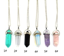 2015 New Bullet Shape Natural Stone Real Amethyst Necklaces Turquoise Crystal Stone Quartz Pendants Necklaces For Female