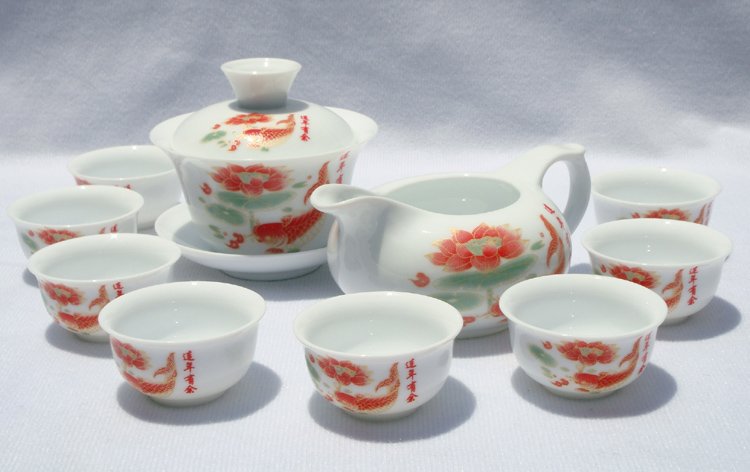 10pcs smart China Tea Set Pottery Teaset Fish A3TM08 Free Shipping