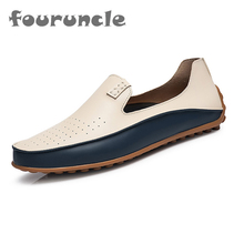 Four Uncles men’s driving shoes Full grain leather handmade men Breathable flats summer style shoes with hole