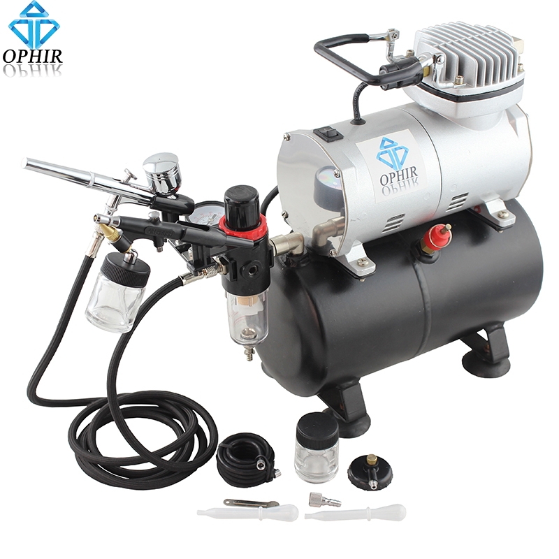 OPHIR Dual Action Airbrush Kit with Air Tank Compressor for Hobby Cake