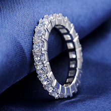 Luxury Austrian Crystal Finger Eternity Ring with AAA Cubic Zirconia 925 Sterling Silver Ring on Platinum