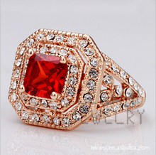 Inalis Brand Top Quality 18K Gold Plated Ruby Finger Rings Elegant Jewelry CZ Diamond Austrian Crystal