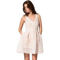 Elina 2015 Fashion womens Deep vneck mesh up elegant hollow out casual ladies midi club sexy striped party dresses s m l