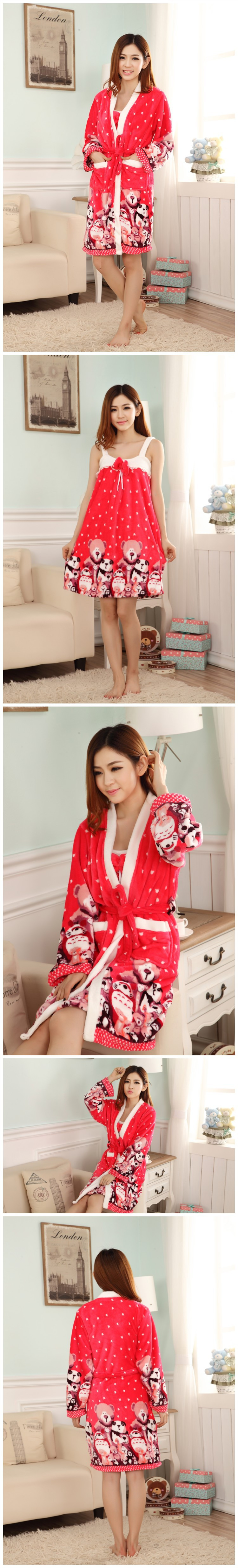 Hot 2015 New Autumn Thick Warm Section Women Cute Cartoon Dot Long Sleeve Pajamas Sleepwear_3