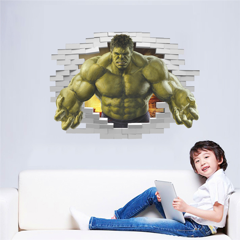 Violent Avengers Hulk Peel Through Wall Sticker For Kids Rooms Home Decor 3D