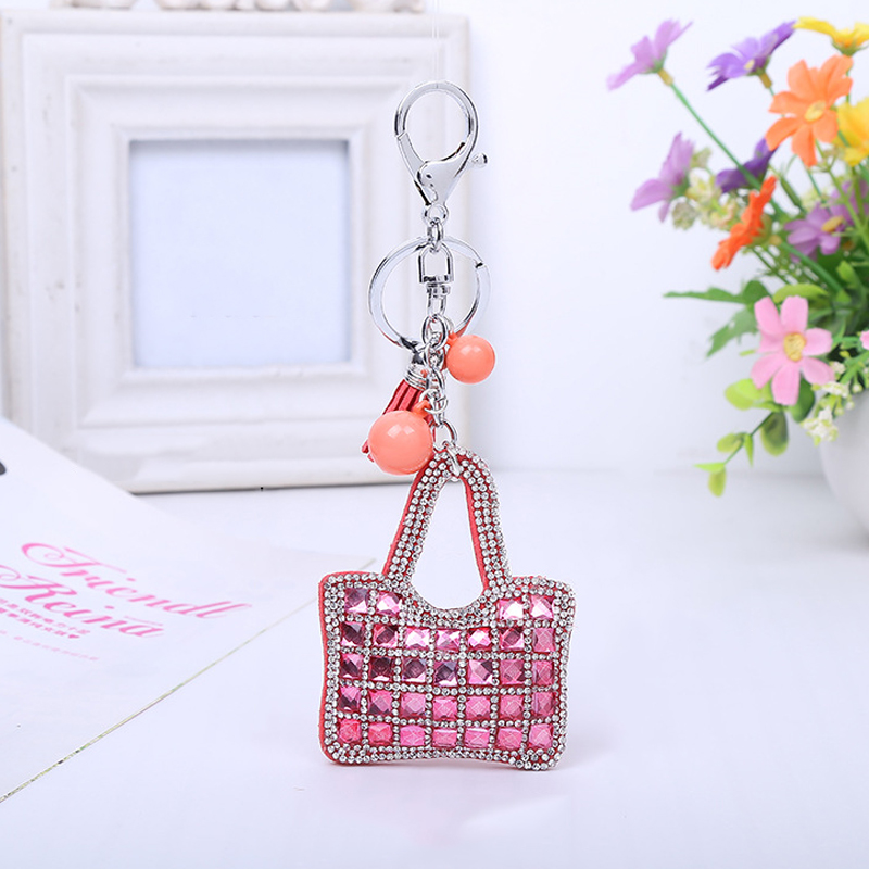 2015 new Fashion Crystal women Key Chain Leather tassel Rhinestone Bag Pendant Key chain Key Rings Women Key Holder wholesale