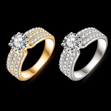 2015 Top Finger Ring Real 18K Gold Platinum Plated 3 Row With AAA Cubic Zircon Wide