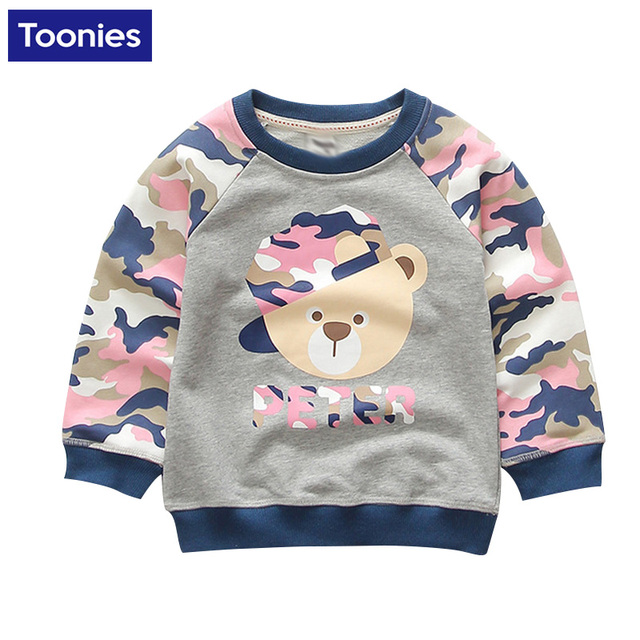 2016 Новый детская Одежда Cute Bear Отпечатано Дети О-Образным Вырезом Толстовка Детей Толстовка для Осени Зимы Детей Теплой Верхней Одежды
